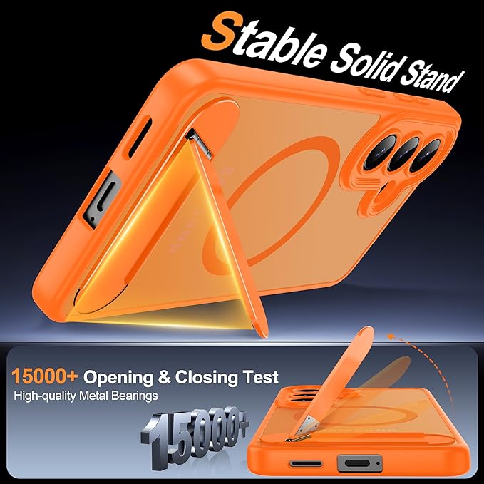Magnetic for Samsung Galaxy S26 Case, [Compatible with MagSafe][Full Camera Protection][Built-in Invisible Kickstand] Translucent Matte Phone Case for S26 6.3" - Orange