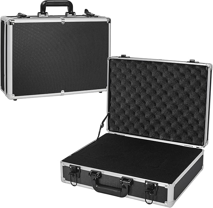 17 Inch Hard Shell Carrying Case Ideal for Wireless Mic System Storage & Camera Gear Transportation, Customizable Pre-Diced Foam, Aluminum Alloy Sturdy Build, Black