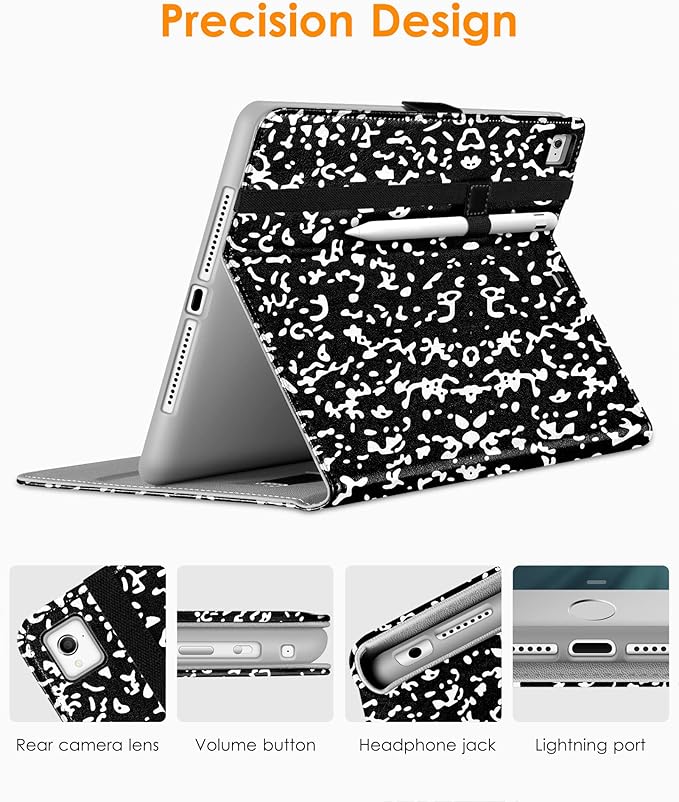 DTTO for iPad 9.7 Inch 5th/6th Generation 2018/2017 Case with Apple Pencil Holder, Premium Leather Folio Stand Cover Case for Apple iPad 9.7 inch, Also Fit iPad Pro 9.7/Air 2/Air - Composition Book