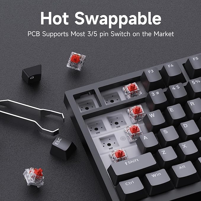 Ajazz AK820 75% Wired Gasket Mechanical Gaming Keyboard with Volume Knob - South Facing LED - Poron Foam - PBT Keycaps - Programmable RGB Hot Swap Keyboard