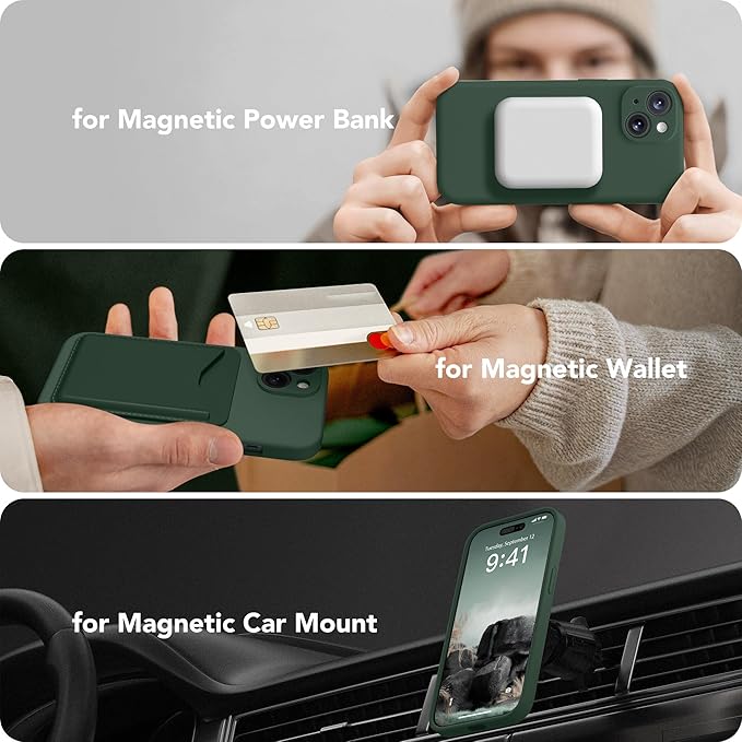 Magnetic for iPhone 14 Case, Compatible with MagSafe, [Full Camera Protection][Screen Protector] Silicone Shockproof Protective Phone Case for iPhone 14 6.1 inch, Alpine Green