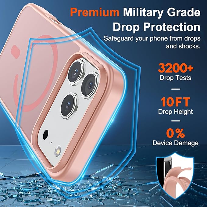 SUPFINE Magnetic for iPhone 17 Pro Max Case (Compatible with MagSafe)(Military Grade Drop Protection) Translucent Matte Shockproof with Anti-Fingerprint Phone Cover,Pink