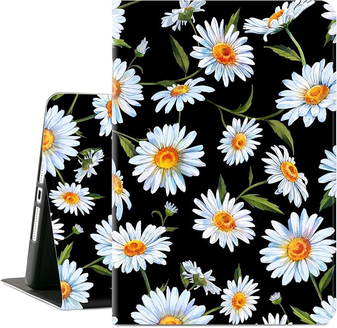 Cases for iPad 9th Generation, for iPad 8th Generation Case, for iPad 7th Gen case, for ipad Cases 9th Generation 10.2 inch Women Men Kids Multi-Angle Adjustable Stand Auto Wake/Sleep,Black Daisy