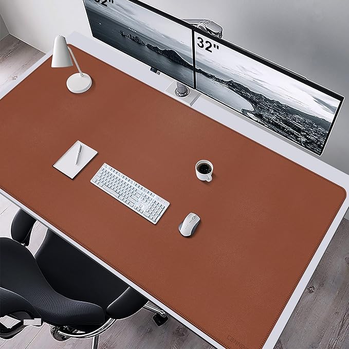 CENNBIE Leather Desk Mat,63" x 31.4" Extended Mega Size Professional Leather Desk Pad for Full Desk - Super Large XXXXL Large Mouse Pad (Brown)
