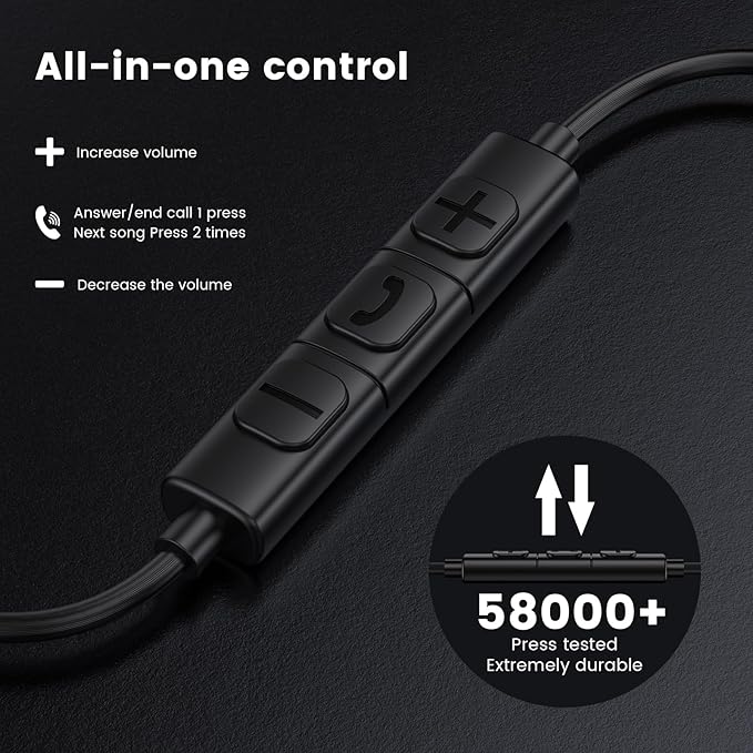 MOSWAG Wired Headphones, 3.5mm Wired Headphones with Microphone, 1/8 inch in-Ear Line Control Headsets Compatible with Mobile Phones, Desktop PCs, Tablets, Laptops, MP3s, MP4s, 2 Pack
