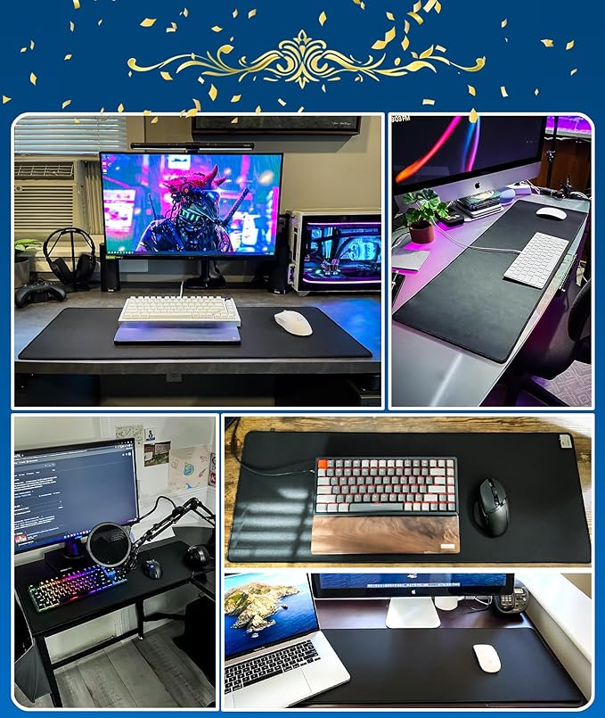 KTRIO Large Gaming Mouse Pad Desk Mat, Superior Micro-Weave Cloth for Precise Mouse Control, Non-Slip Rubber Base, Stitched Edges, Water-Resistant, for Gamer, Office & Home, 31.5" x 11.8" inches