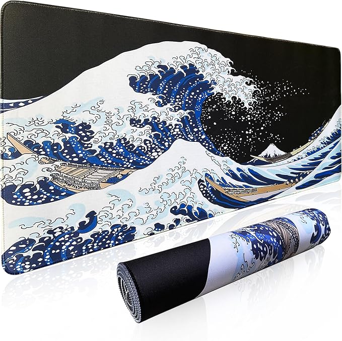 Gaming Mouse Pad with World Map(31.5 x 11.8in), Desk Mat&Large Mouse Pad Keyboard Mat 3MM Anti Slip and Waterproof Rubber Mouse Pad (Blue)