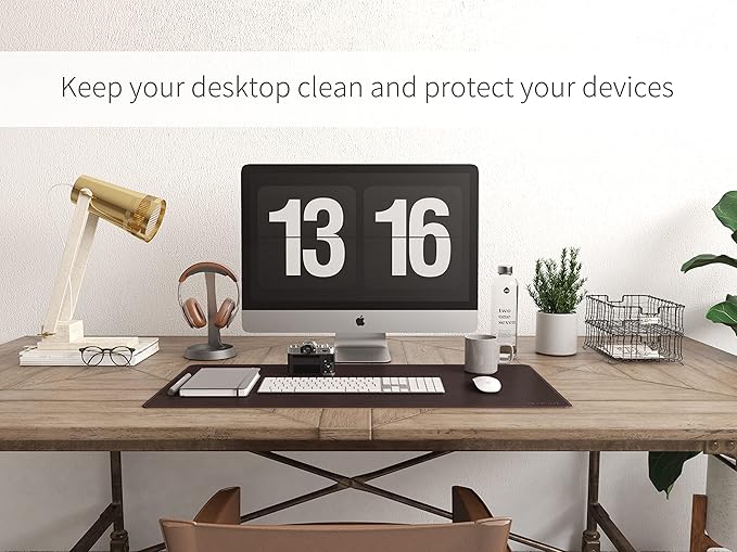 RENMTURE Dual-Sided Mouse Pad, Natural Cork & PU Leather Large Desk Pad for Office and Home Work, Desk Protector Non-Slip, Waterproof, Easy Clean (Dark Coffee, 32"x16")