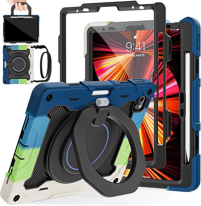 ROISKIN for iPad Air 11 inch M4/M3/M2 Case, iPad Pro 11 inch 4th/3rd/2nd/1st Generation,iPad Air 5th/4th 10.9 inch Case,Heavy Duty Shockproof with 360 Stand Handle Shoulder Strap Pen Holder for Kids