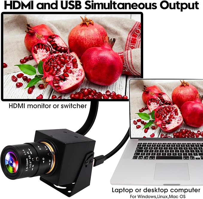 HDMI USB Camera 4K Webcam Simultaneous Output Video Conference Camera 4X Optical Zoom Lens Close up USB Computer Web Camers Plug and Play for Live Streaming Education Medical Teaching