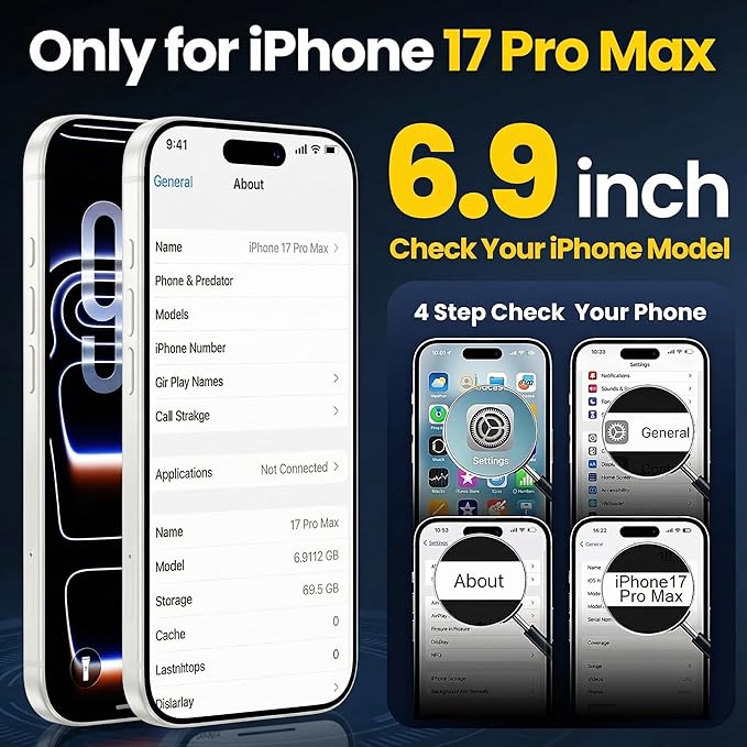 3 in 1 for Heavy Duty iPhone 17 Pro Max Case with Screen Protector & Camera Lens Protector ,7X Military-Grade Drop Protection ,Fits MagSafe ,Rugged & Slim shockproof Case for iPhone 17 Pro Max ,Black
