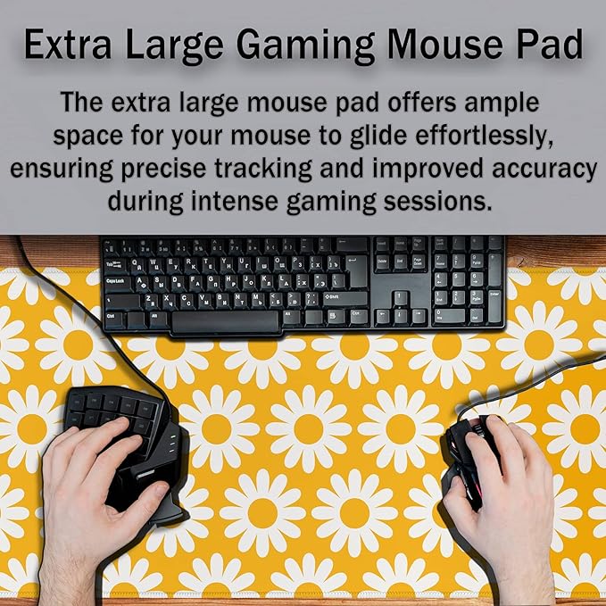 Computer Desk Mat Yellow Desk Mats, Large Gaming Mouse Pads Keyboard Mouse Pad, Mouse Mat Non-Slip Rubber Base Waterproof with Stitched Edges, 35.4 X 15.7 inch for Work/Game/Office/Home