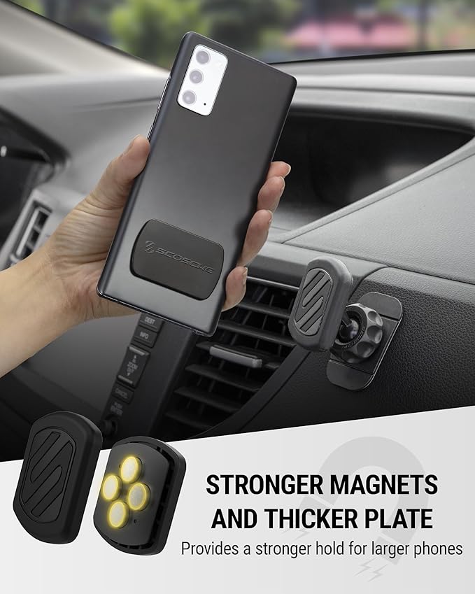 Scosche Magnetic Phone Holder for Car Dashboard with Extra Strong Magnet, Thick Metal Plate & 360° Rotation, Secure Cell Phone Car Mount for Large Phones Compatible with iPhone, Samsung, Not MagSafe