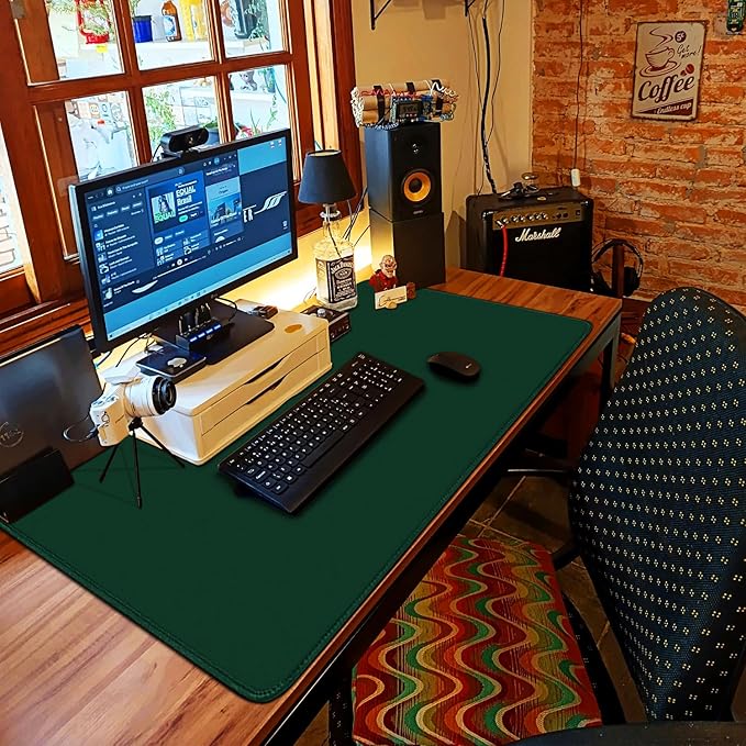 Large Mouse Pad with Stitched Edges, 47.3 X 23.6 in Desk Pad Durable Non-Slip Natural Rubber Base, Waterproof Computer Keyboard Mat for Esports Pros, Gamer, Desktop, Green