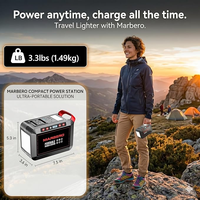 MARBERO 200W Portable Power Station 148Wh Camping Solar Generator Laptop Power Bank with AC Outlet 110V, DC, USB QC3.0, LED Flashlights for CPAP Home Outdoor Trip Emergency Backup