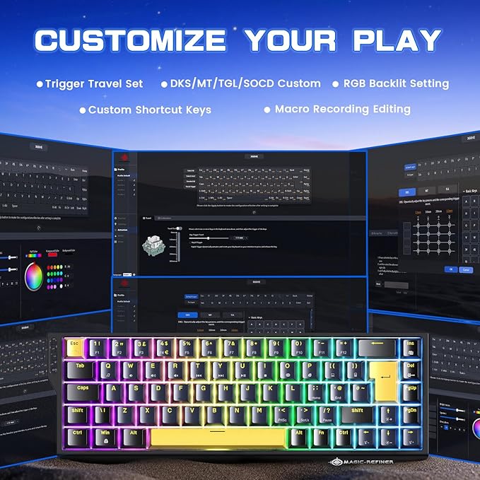 MAGIC-REFINER X68 HE Wired 60% Hall Effect Rapid Trigger Mechanical RGB Gaming Keyboard with 8K Polling,0.04mm RT Accuracy,Magnetic Switch,Adjustable Actuation,Snap Tap for PC Mac Gamer (Starry Night)