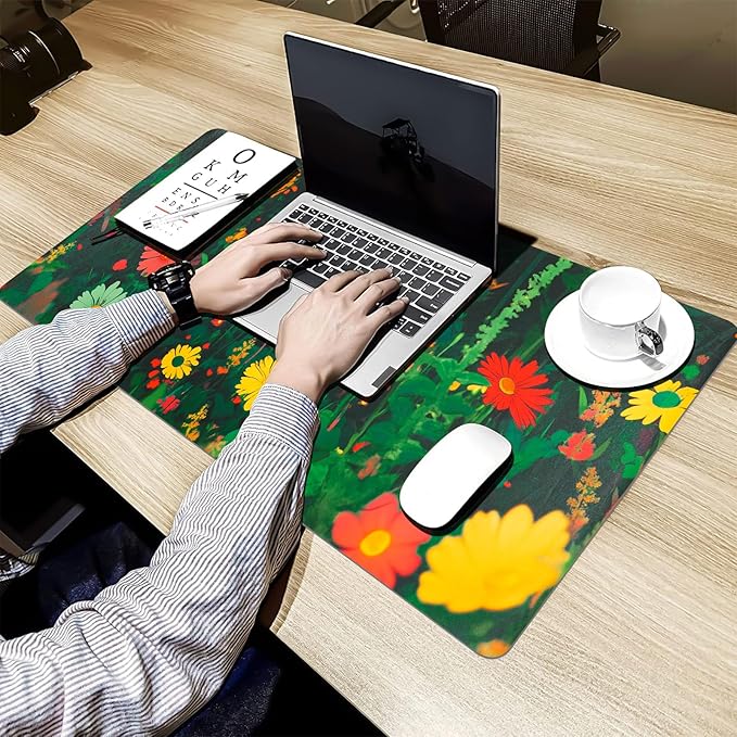 Bloss Green Mouse Pad, Clearance Overstock Limited Stock Discontinued Size Large Floral Plants Desk Pads for Desktop, Cute Black Carton Cat Leather Desk Mat, Computer Laptop Desk Mat,31.5"x15.7"