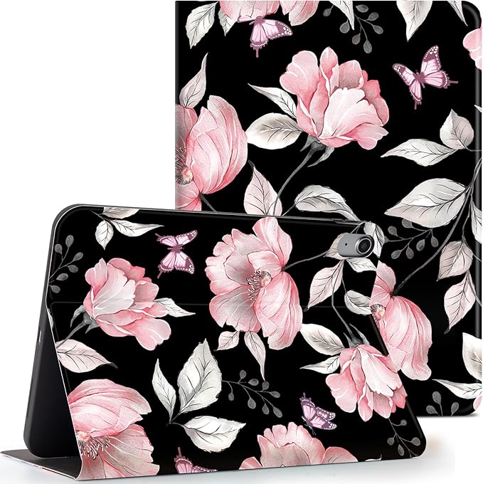 Lokigo Case for iPad 10th Generation 10.9 Inch 2022, Gray iPad (A16) 11th Generation 11 Inch 2025, Heavy Duty Shockproof Hybrid Protective Cover, Pink Flower