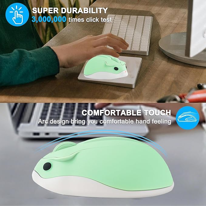 Wireless Mouse Cute Hamster Mice, Green Silent Portable Compact Lightweight 1200DPI USB Mice, Cordless Mouse for PC Laptop Computer Notebook MacBook Tablet Kids Girl Boy Men Women School Office Gift
