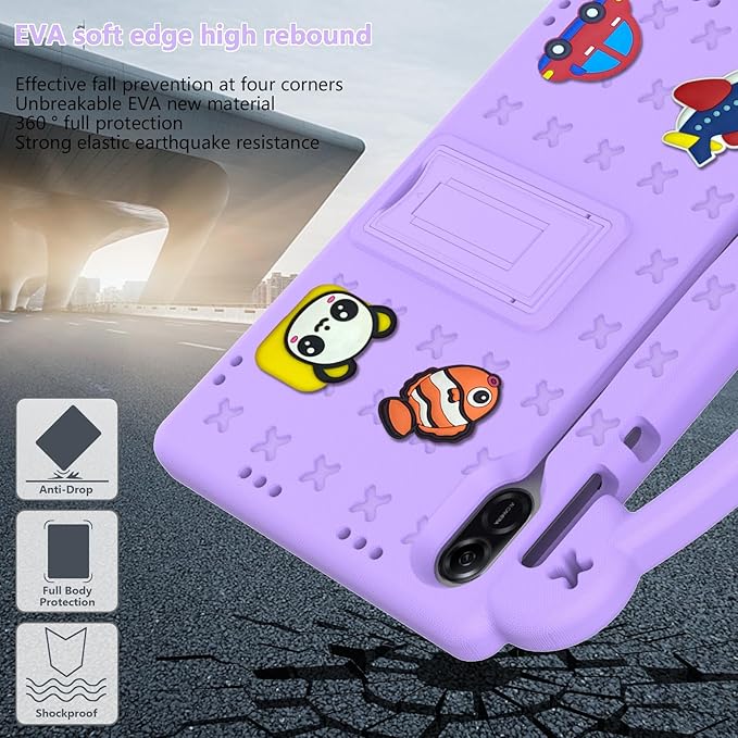 AKABEILA Compatible with Honor Pad X8a 2024/Pad X9 11 inch 2024/Infinix Xpad 11 inch X1101 2024 Tablet Case, Kids Shockproof Protective Case with Shoulder Strap & Stand Handle Light Purple