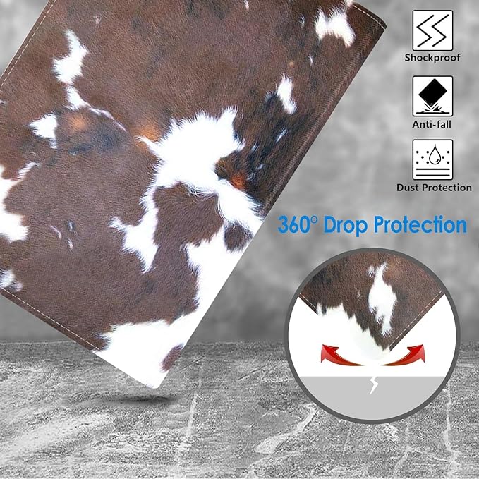 WEUIUJKILO Case for iPad (A16) 11th Generation 11 Inch 2025, iPad 10th Generation 10.9 Inch 2022, Slim PU Leather Folding Stand Smart Cover with Auto Sleep/Wake, Brown Cow Print