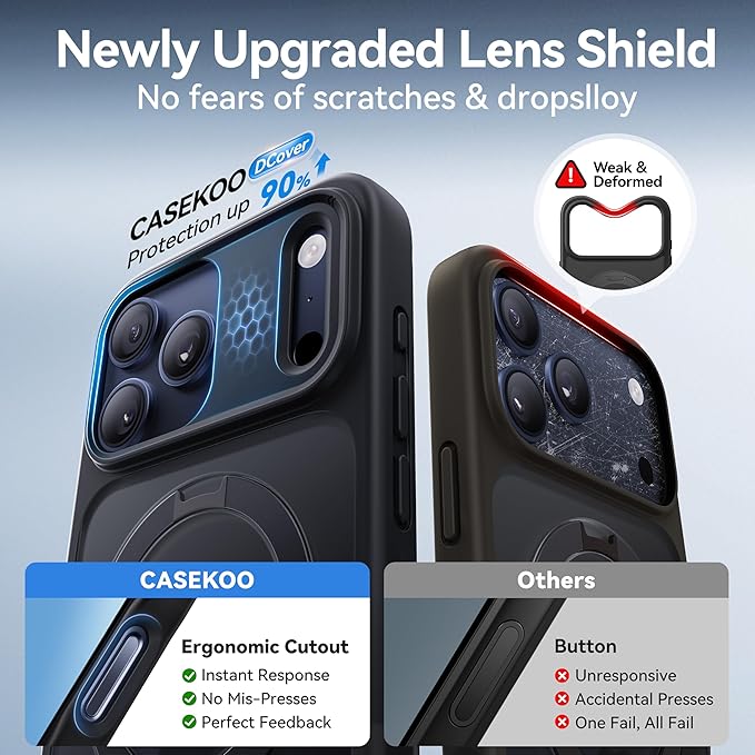 CASEKOO Ultra-Magnetic Stand for iPhone 17 Pro Case [Military Drop Protection] [Compatible with MagSafe] Shockproof Translucent Matte Slim Ring for iPhone 17 Pro Phone Case 6.3", Black