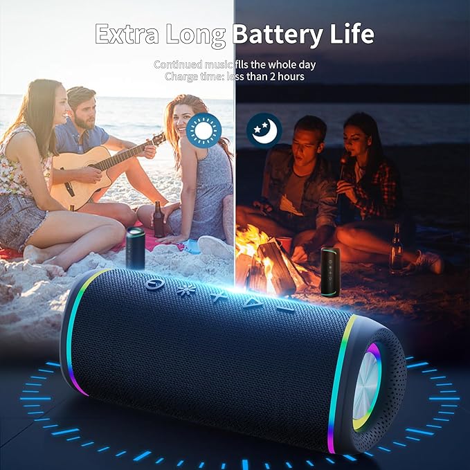 Bluetooth Speaker with HD Sound, Portable Wireless, IPX5 Waterproof, Up to 20H Playtime, TWS Pairing, Bluetooth 5.3, for Home, Party, Beach, Outdoor, Electronic Gadgets, Birthday Gift (Black)