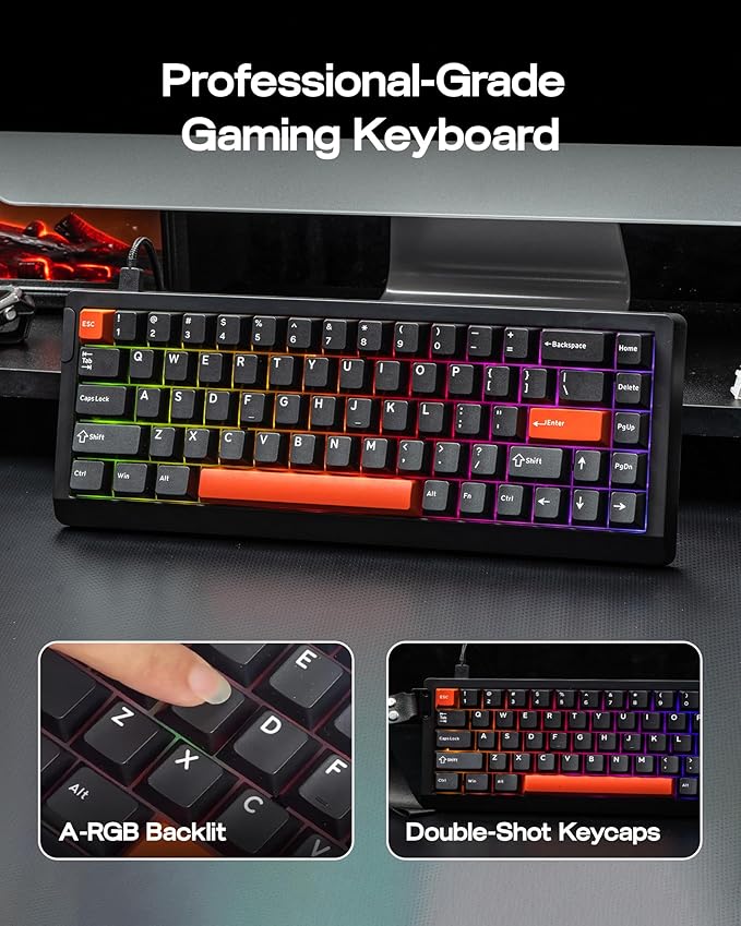 EPOMAKER HE68 Lite Hall Effect Gaming Keyboard, 8k Polling & 128K Scan Rate, 0.005mm Adjustable Trigger, 0.125ms Latency, 5-Layer Sound-Dampened, Snap Key, SOCD, A-RGB, Wired, Mac Software (Black Red)