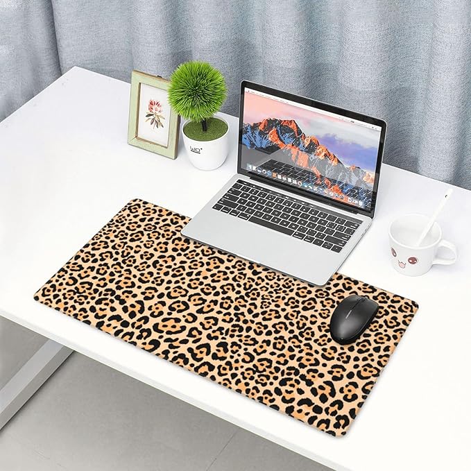 Cheetah Leopard Animal Print Large Extended Mouse Pads XL Mousepad with Stitched Edges Non-Slip Rubber Base Computer Keyboard Pad Desk Mat for Home Office Desk Decor, 29.5" X 15.8"