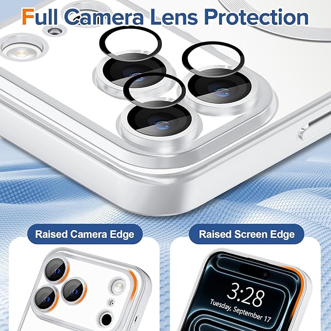 Hython Magnetic Clear for iPhone 17 Pro Case with Camera Lens Protector [Compatible with MagSafe] Luxury Plating Edge Slim Soft TPU Cover Protective Phone Case for iPhone 17 Pro 6.3", Matte Silver