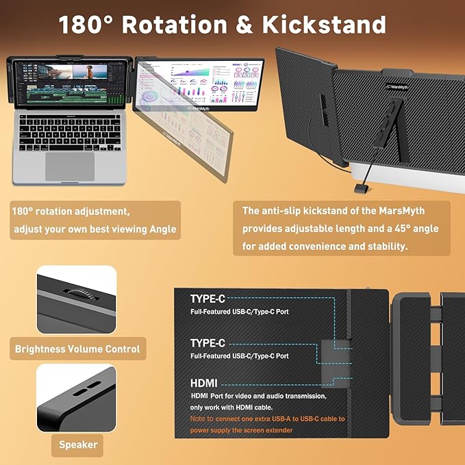S1 Laptop Screen Extender - 14'' Portable Dual Monitor for Laptops, 1080P FHD Plug & Play Portable Monitor for 13''-17'' Laptops, Compatible with Windows Mac PS5 Dex Android Switch