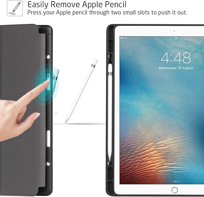 ZtotopCases for iPad Pro 12.9 Inch 2017/2015 (1st & 2nd Generation) with Pencil Holder, Lightweight Soft TPU Back Cover + Auto Sleep/Wake, Slim Tablet, Black