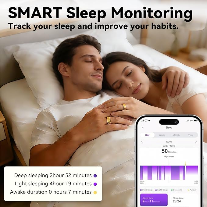 Smart Ring for Women & Men, Health & Fitness Tracker with Heart Rate/Sleep Monitoring/Blood Pressure, 5ATM Waterproof, Activity Trackers with Free App, Valentine's Day Gifts for Women