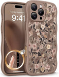GVIEWIN for iPhone 16 Pro Max Case Compatible with MagSafe [Curly Wave Edge][Full Camera Protection] Floral Translucent Shockproof Magnetic Women Phone Case for 16 Pro Max, Apricot Blossom/Brown