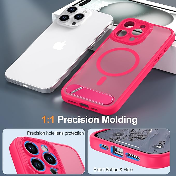 Magnetic Compatible with iPhone 15 Pro Max Case, [Built-in Kickstand][Full Camera Protection][Compatible with MagSafe][Anti-Fingerprint] Shockproof Phone Case for iPhone 15 Pro Max 6.7",Black