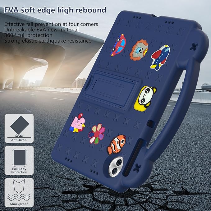 AKABEILA Compatible with Honor Pad 10 2025 12.1 inch Tablet Case, Kids Friendly Universal Lightweight Shockproof Protective Case with Shoulder Strap & Stand Handle Navy Blue