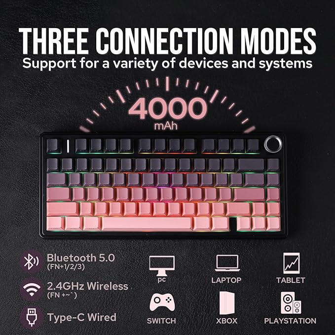 EPOMAKER X Aula F75 75% Wireless Gaming Keyboard, BT/2.4GHz/USB-C, Hot Swappable Creamy Mechanical Keyboard with 5-Layer Padding&Knob, NKRO, RGB (Black Pink, Reaper)