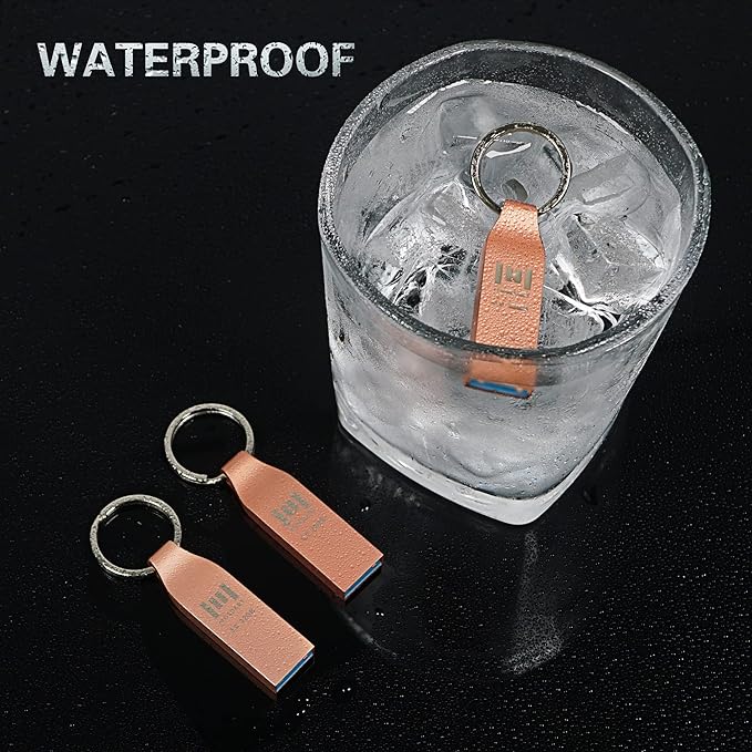 MOSDART 32GB Waterproof USB3.0 Flash Drive, Speed Up to 90MB/S, FAT32 Metal Memory Stick with Keychain, for System Back, Data Storage, Rose Gold