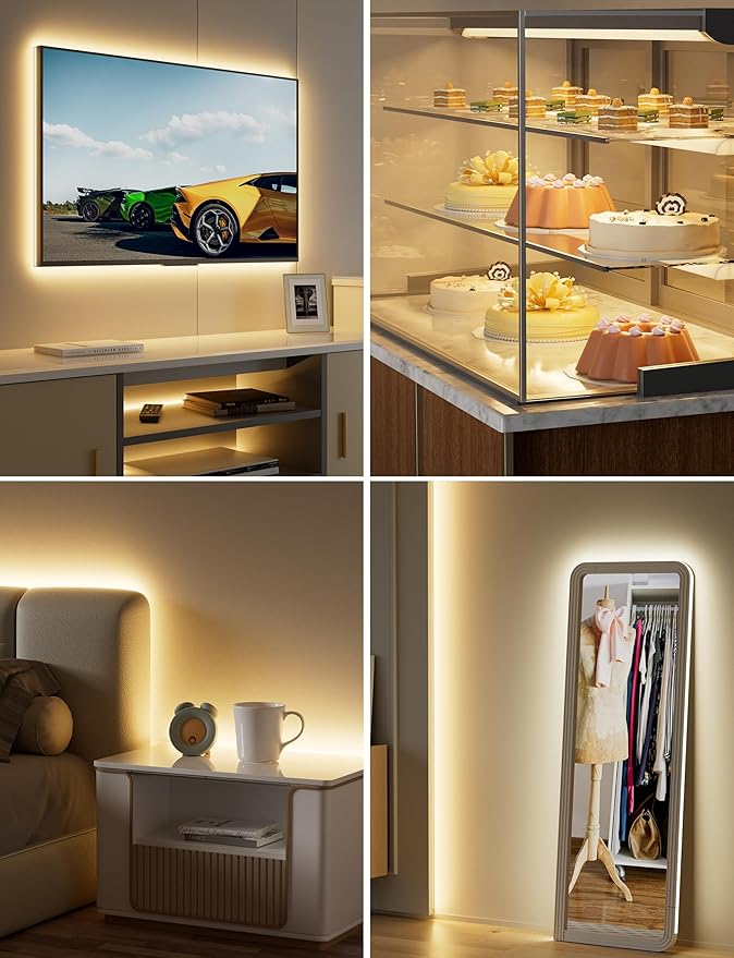 MIWISE LED Strip Lights,Super Bright 5V USB COB Tape Light 9.84ft/3m 2700K Warm White with Touch Dimmer Switch,CRI90+ Flexible Dimmable TV Backlights,for Mirrors,Under Cabinet,Home DIY Projects