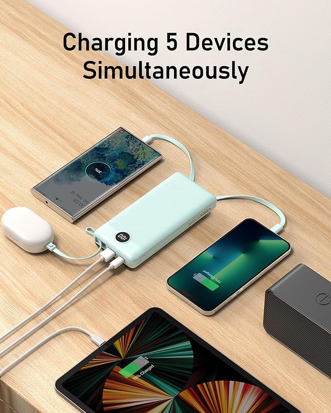 VEEKTOMX Portable Charger Built-in Cables, Power Bank for iPhone, Fast Charge USB C Battery Pack Travel Essentials Powerbank Compatible with iPhone 17/16/15/14, Samsung S25/24