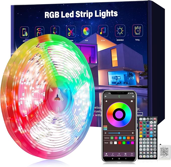 Ledagic 50 ft LED Lights for Bedroom Music Sync RGB LED Strip Lights with APP & Remote Control LED Lights for Room Home Party Christmas Wall Decor (1 Roll of 50ft)