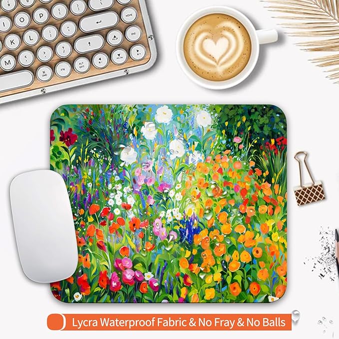 Square Mouse Pad Flowers Floral,Personalized Premium-Textured Custom Mouse Mat Design,Washable Mousepad Lycra Cloth,Non-Slip Rubber Base Computer Mouse Pads for Wireless Mouse