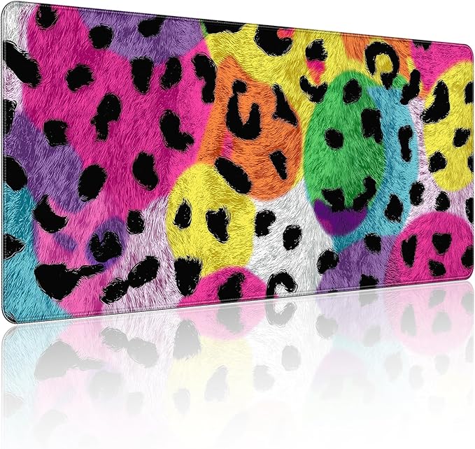 35.4 x 15.7 in, XXL Large Mouse Pad for Desk, Extended Keyboard Mouse Mat for Computer Office, Big Mouse pad with Stitched Edges, Gaming Pc-Leopard Colorful Background
