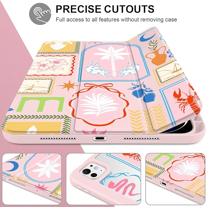 Case for iPad Pro 13 inch (M5) 2025 (M4) 2024 Release Slim Lightweight Cute Light Pink Cover with Clear Back TPU Edge Pencil Holder Trifold Stand, Creative Collage
