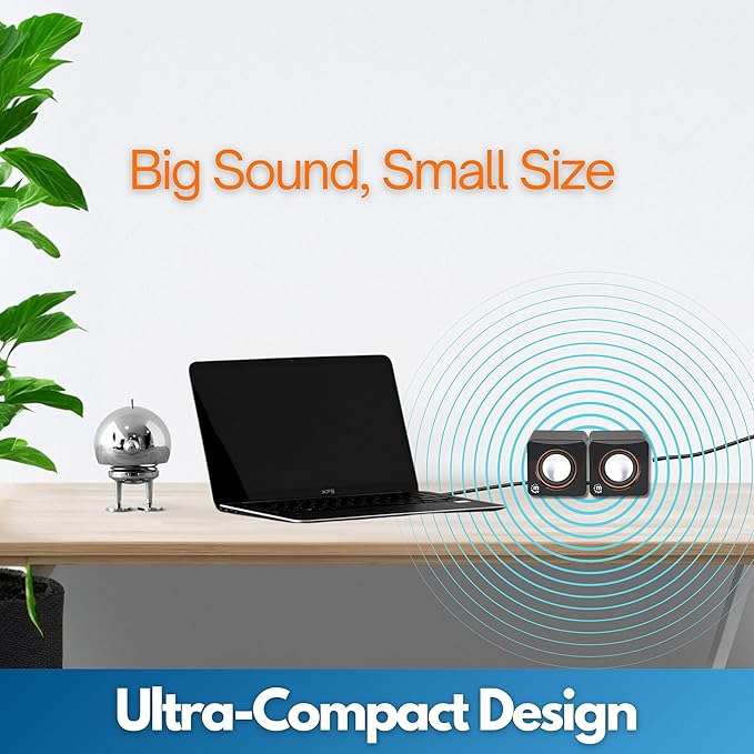MANHATTAN USB Powered Stereo Speaker System - Small Size - with Volume Control & 3.5 mm Audio Plug to Connect to Laptop, Notebook, Desktop, Computer - 3 Yr Mfg Warranty - Black Silver, 166898
