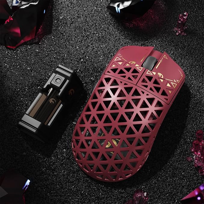 MAMBASNAKE M5 Ultra Carbon Fiber 8KHz Wireless Gaming Mouse,PAW3950MAX Sensor 42K DPI,39g Superlight Tri-Mode 2.4GHz/BT/Wired Computer Mice,Web Driver Support,for Win/Mac/FPS/MOBA/Esports-Red (A)