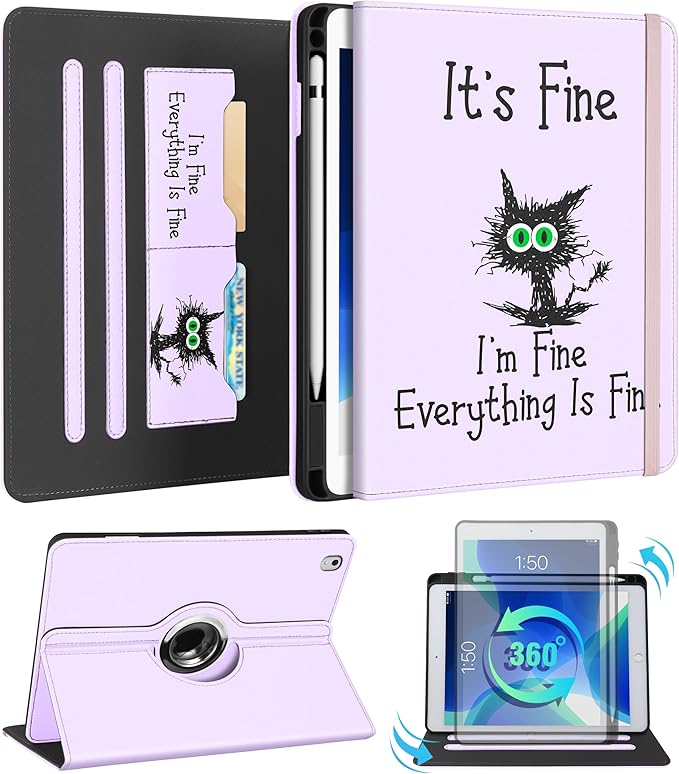 Kidcube for iPad Air 3rd Generation Case/Pro 10.5 Inch Case - Women Girls Kid Cute Rotating Stand Folio Cover with Pencil Holder & Card Slot Girly Kawaii Cat Design Cover for iPad Pro 10.5''/Air 3rd