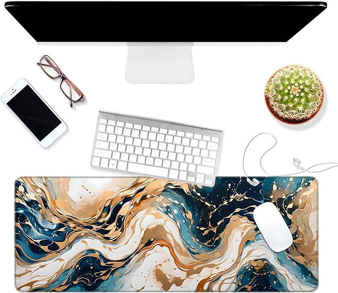 Thin Extended Gaming Mouse Pad （31.5 * 11.8 * 0.08 inch） with Stitched Edges Large, Long XXL Keyboard and Mouse pad Desk Mat for Gaming Office & Home - Art 1