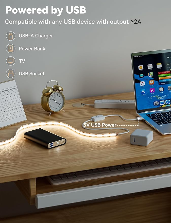 MIWISE LED Strip Lights,Super Bright 5V USB COB Tape Light 9.84ft/3m 4000K Natural White with Touch Dimmer Switch,CRI90+ Flexible Dimmable TV Backlights,for Mirrors,Under Cabinet,Home DIY Projects