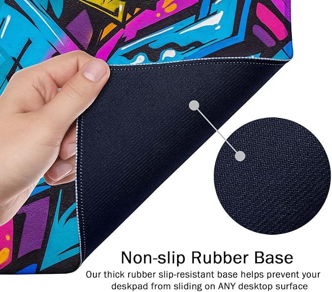 SSOIU Extended Gaming Mouse Pad - Non-Slip Water-Resistant Rubber Base Computer Keyboard Mouse Mat, 35.5 x 15.7-inch XX-Large Desk Mat, Ideal Partner for Work & Game, Beautiful Street Art Graffiti